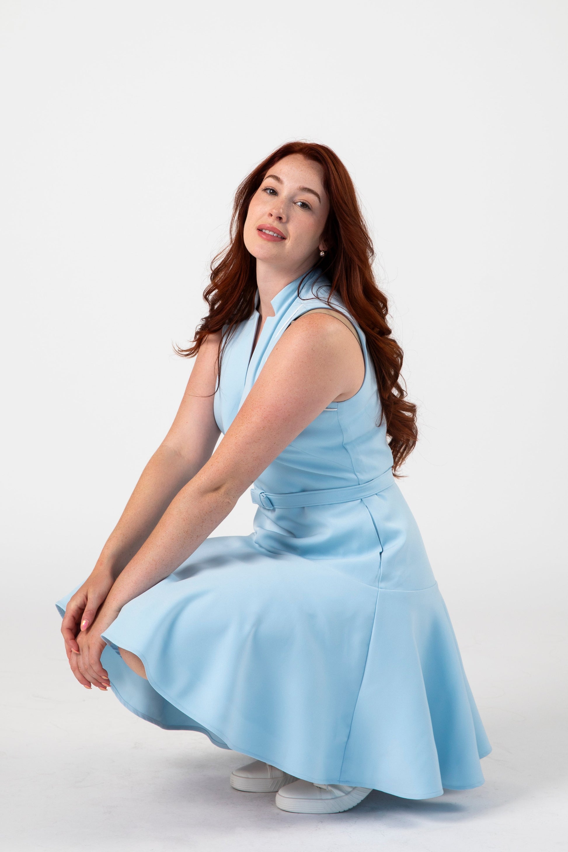 Elegant Flounce Dress with Piping Detail Misty Blue / XL
