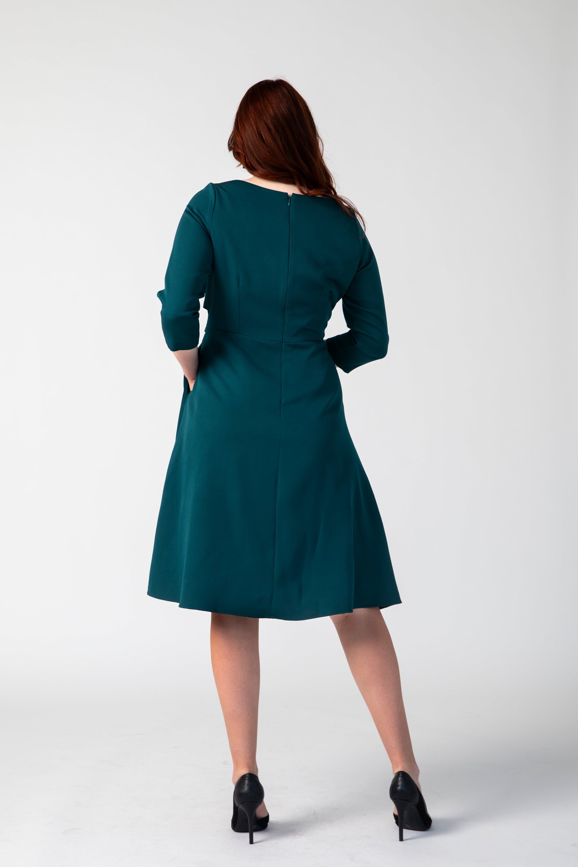 Stylish Fit and Flare Dress with Cross Belt Forest Green / M Stylish Fit and Flare Dress with Cross Belt Forest Green / M