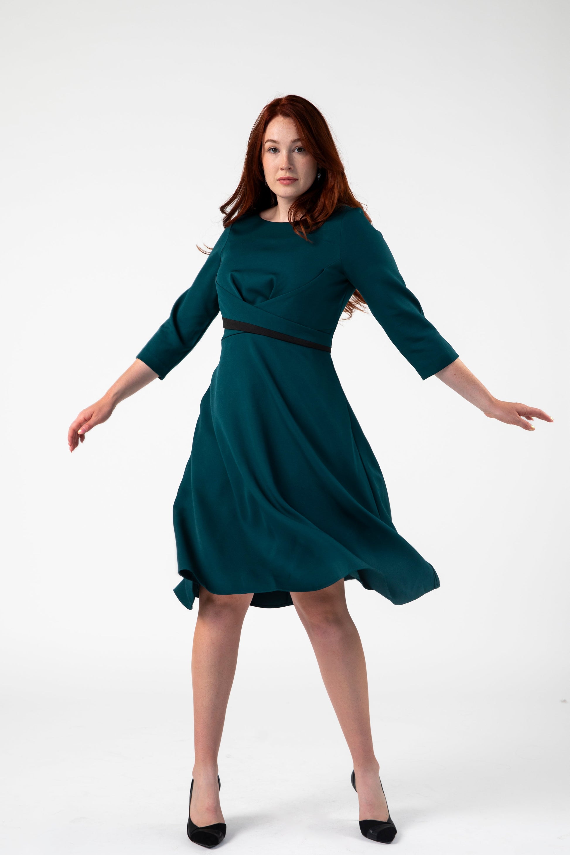 Stylish Fit and Flare Dress with Cross Belt Forest Green / M Stylish Fit and Flare Dress with Cross Belt Forest Green / M
