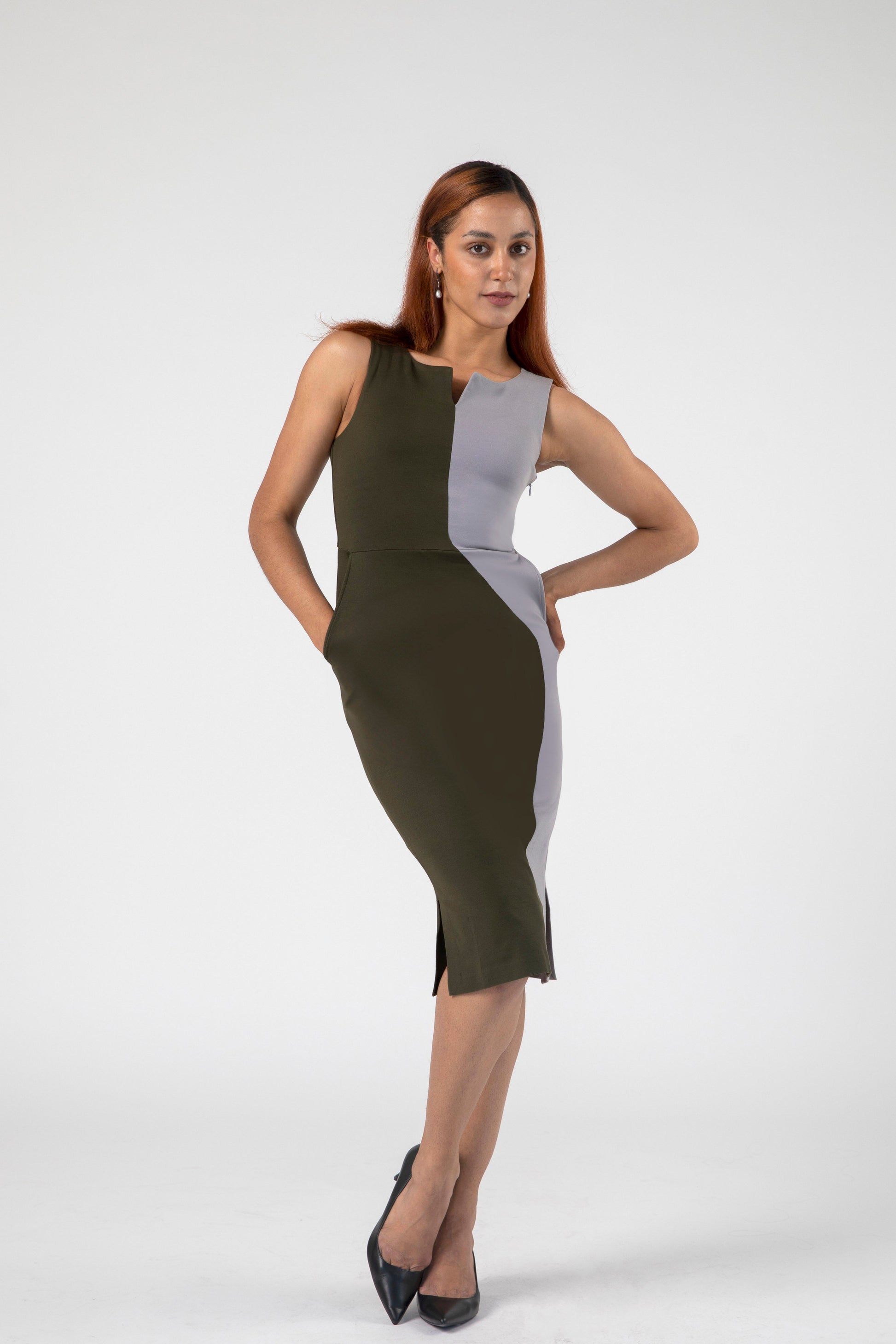 Iconic Asymmetric Colorblock Sheath Dress - Dress - Point of View Label