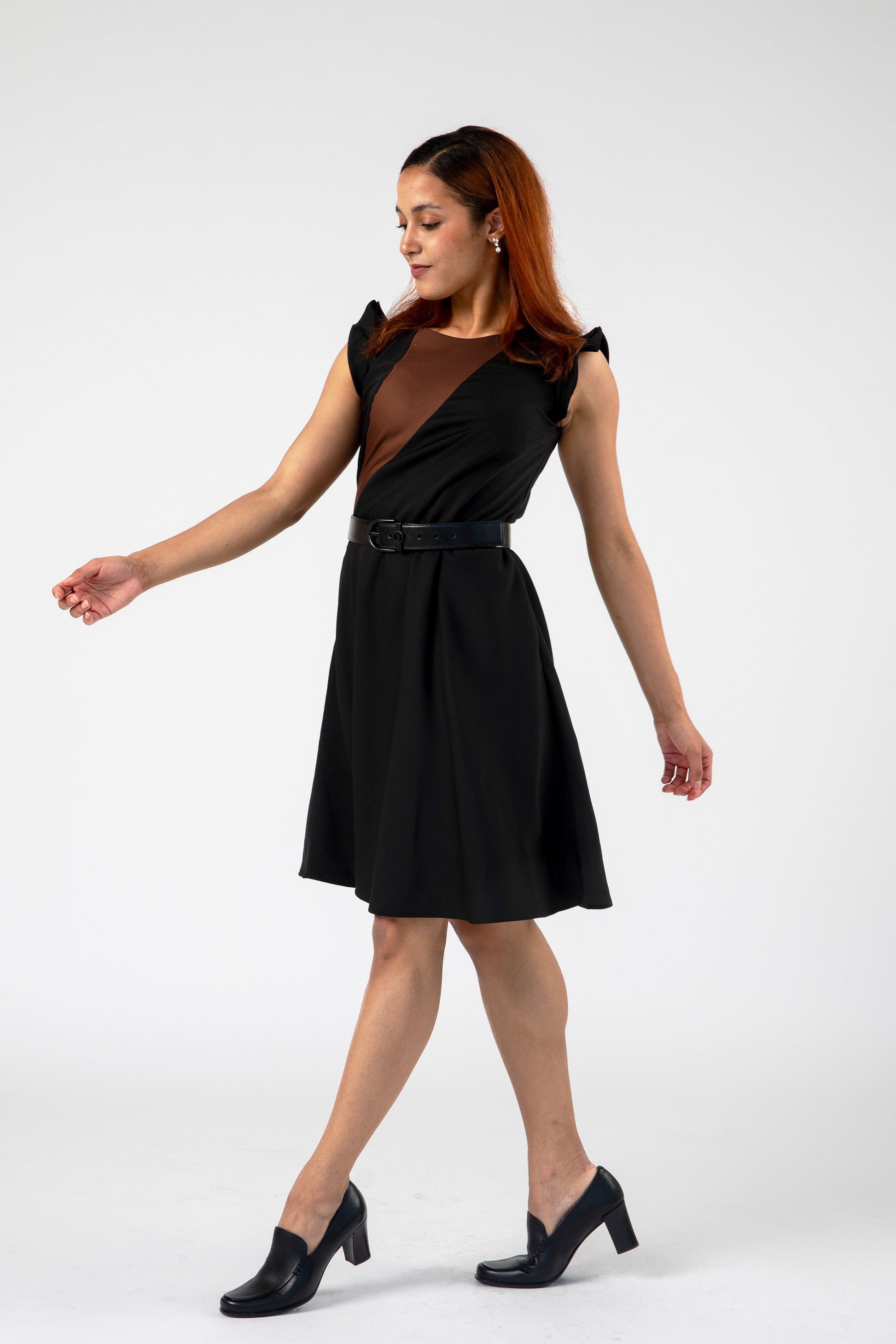 Modern Colorblock Panel Flared Dress - Iris Black / XS Modern Colorblock Panel Flared Dress - Iris Black / XS