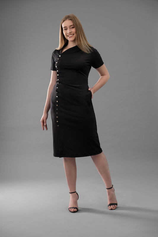 Pinnacle Stand Collar Detail Stretch Dress - Dress - Point of View Label