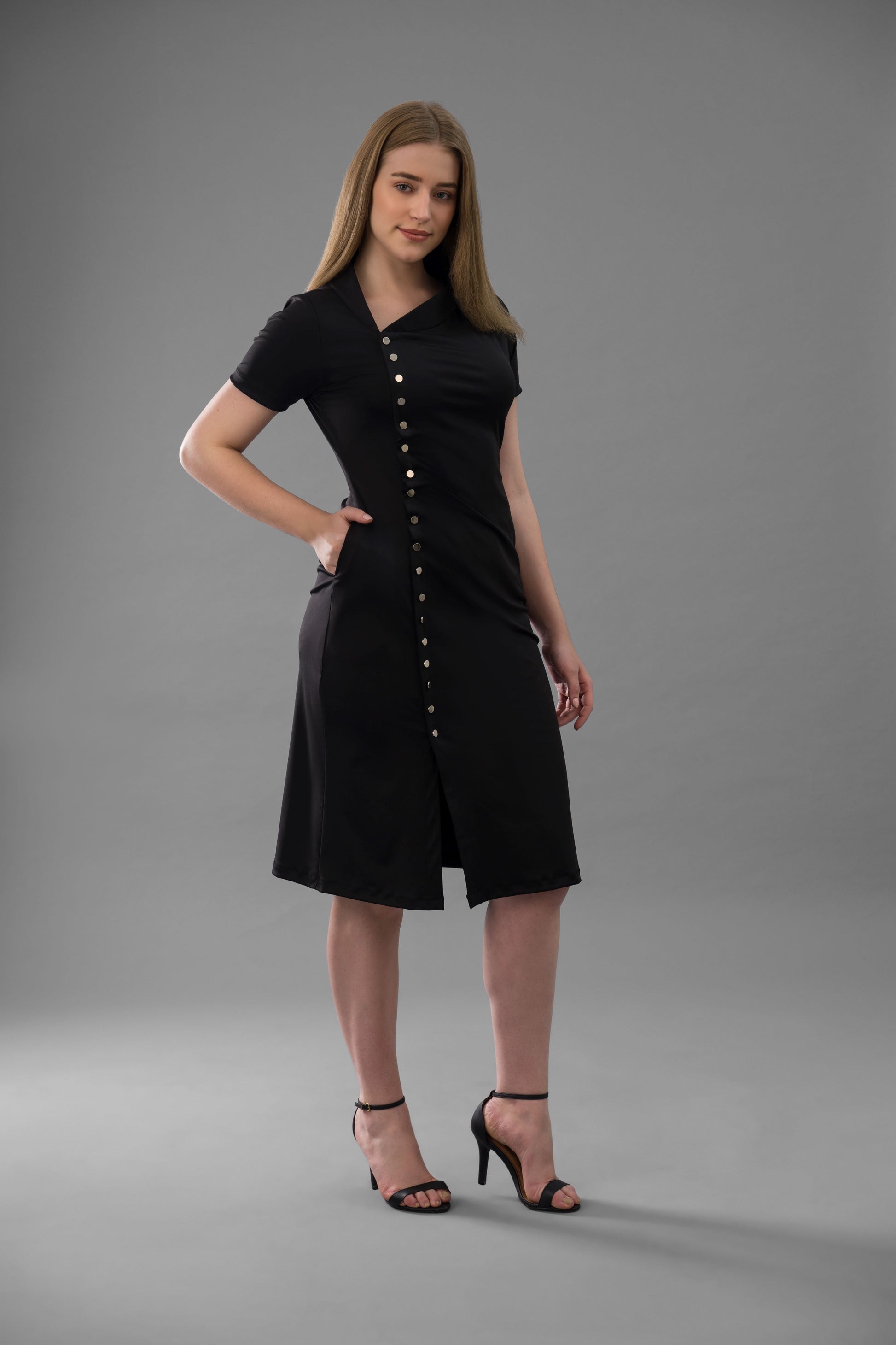 Pinnacle Stand Collar Detail Stretch Dress - Dress - Point of View Label